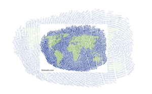 Blue thumbprint with green countries map a world map. Source: fastweb.com